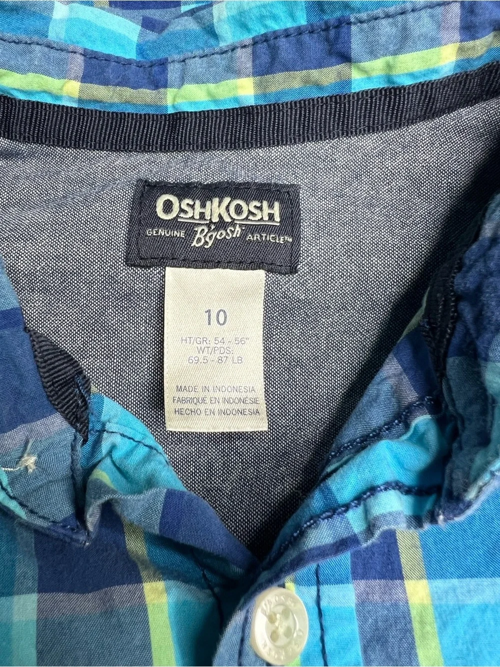 Oshkosh Long sleeve Plaid Collared Button Down Blue Size 10